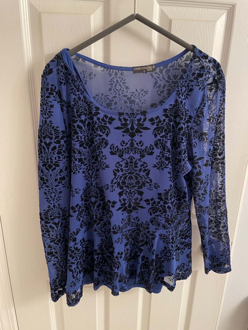 Candy Couture Plus Blue Velvet-Print Long Sleeve Tee